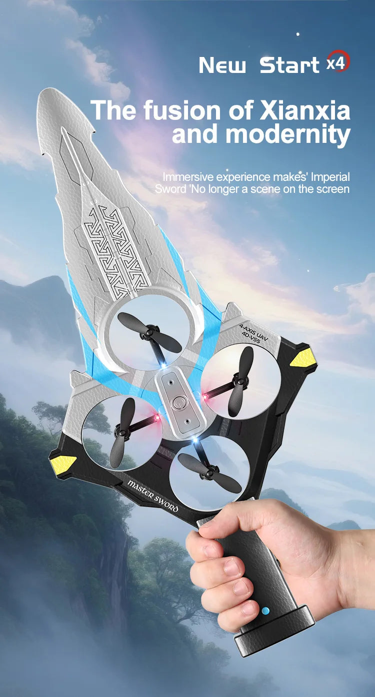 4DRC New V55 Remote Controlled Flying Sword Toy Drone Model 2.4G RC Quadcopter with Light Sword Stunt Glider Airplane Kids Toys