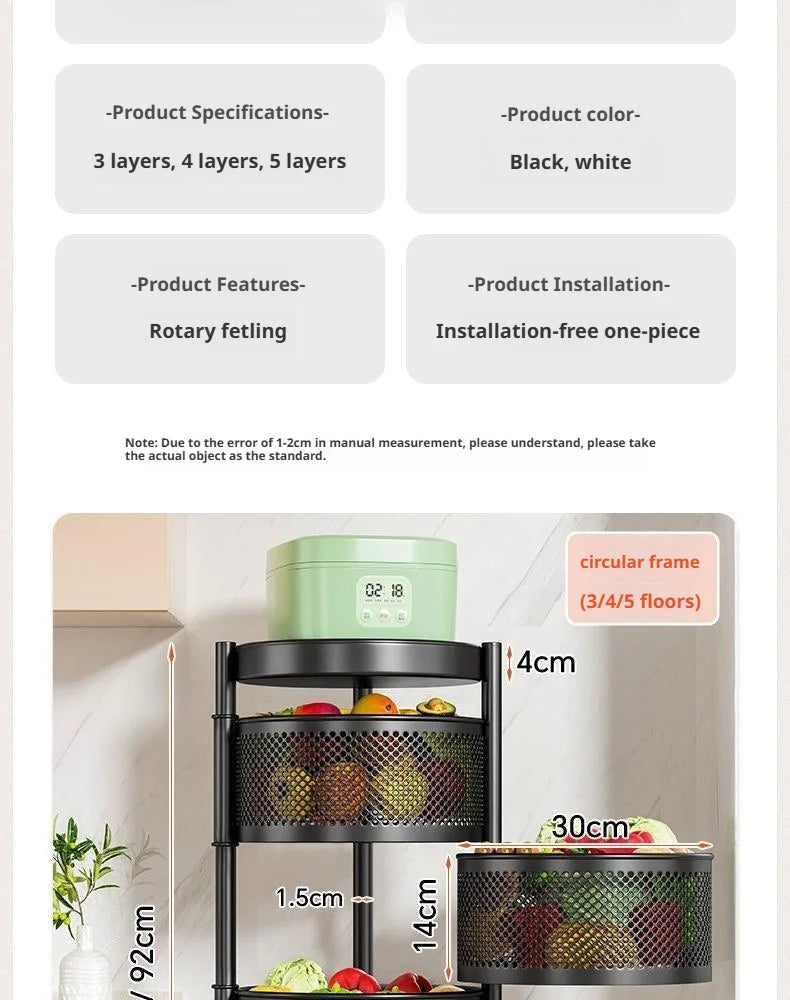 Square Rotating Storage Rack Kitchen Floor-To-Ceiling Multi-Layer Snacks Fruits And Vegetables Sundries Rolling Trolley Basket