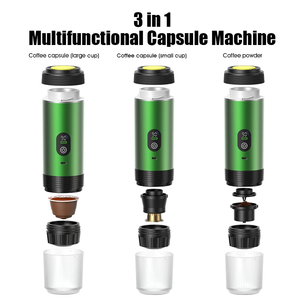 Foombthe 3-in-1 Capsule Coffee Maker With Digital Display Portable Espresso Coffee Machine for Car & Home Camping Coffee Maker