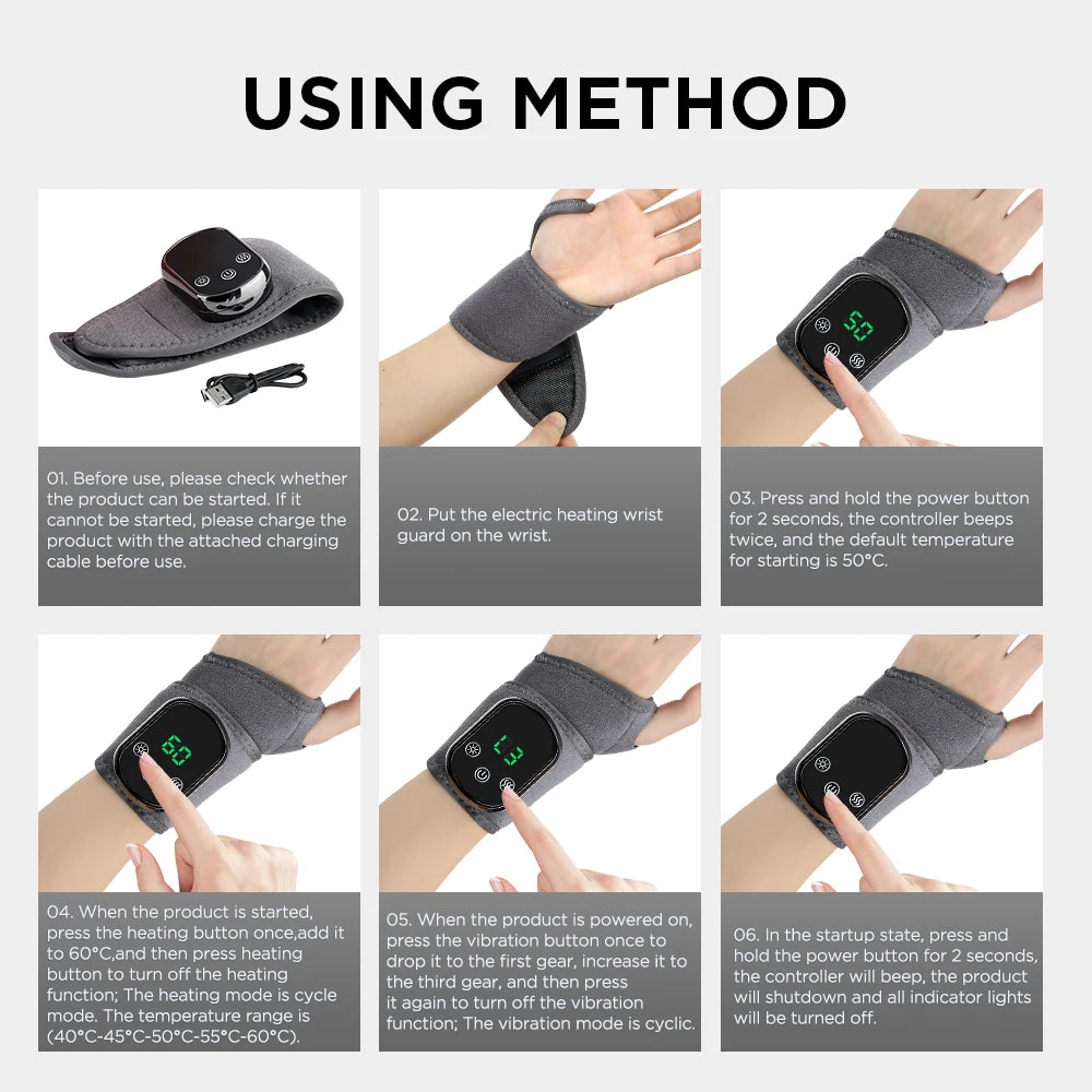 Electric Heating Hand Wrist Massager Wireless Thermal Wrist Brace Wrist Protector 5 Infrared Hot Compress 3 Vibration Wristband