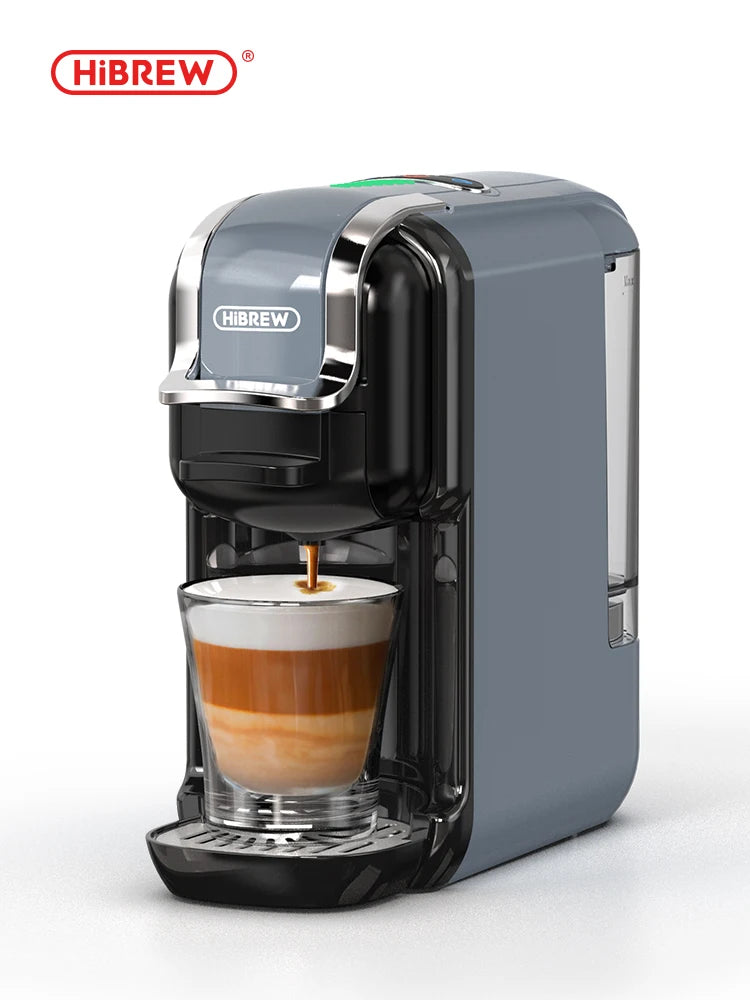 HiBREW 5 in 1 Multiple Capsule Coffee Machine Hot/Cold DG Cappuccino Nes Capsule ESE Pod Ground Coffee Cafeteria 20Bar H2B Grey