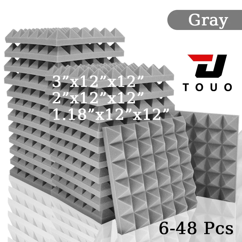 TOUO Acoustic Foam 6-48 Pcs Pyramid Soundproofing Sponge Pad High Density Sound Absorbing Foams Drum Room Acoustic Treatment