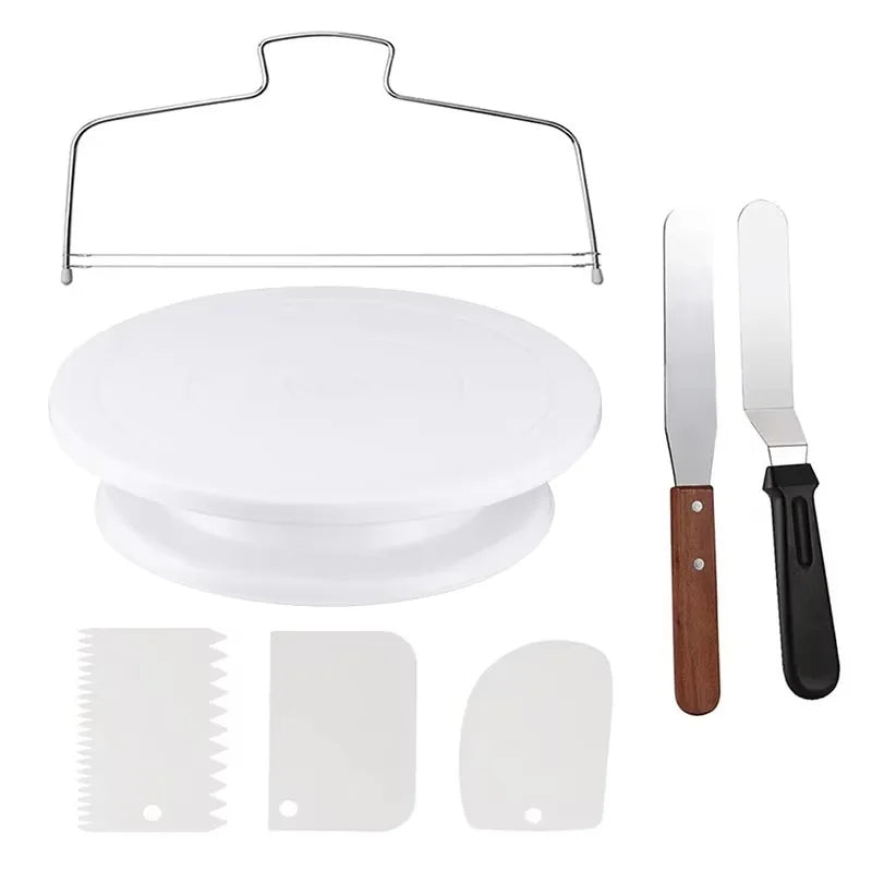 6pcs Cake Turntable with 2 Frosting Straight Angled Spatula 3 Icing Smoother Scraper Cake Decorating Kit Baking Accessories Tool