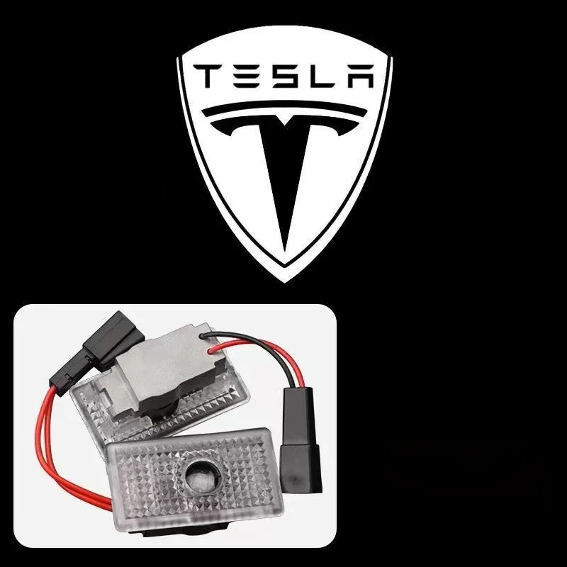 2Pcs LED Car Welcome Door Lights Emblem Accessory For Tesla SpaceX Model 3 Highland 2023 Model S Model X Model Y Model Y-Eur Roa