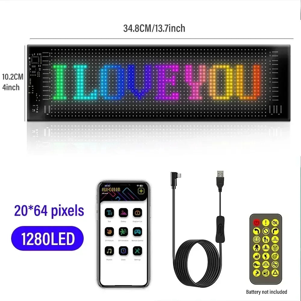 Car LED Matrix Pixel Panel DIY RGB Lighting Graffiti Scrolling Text Board Windshield Advertising Screen Bluetooth APP Control