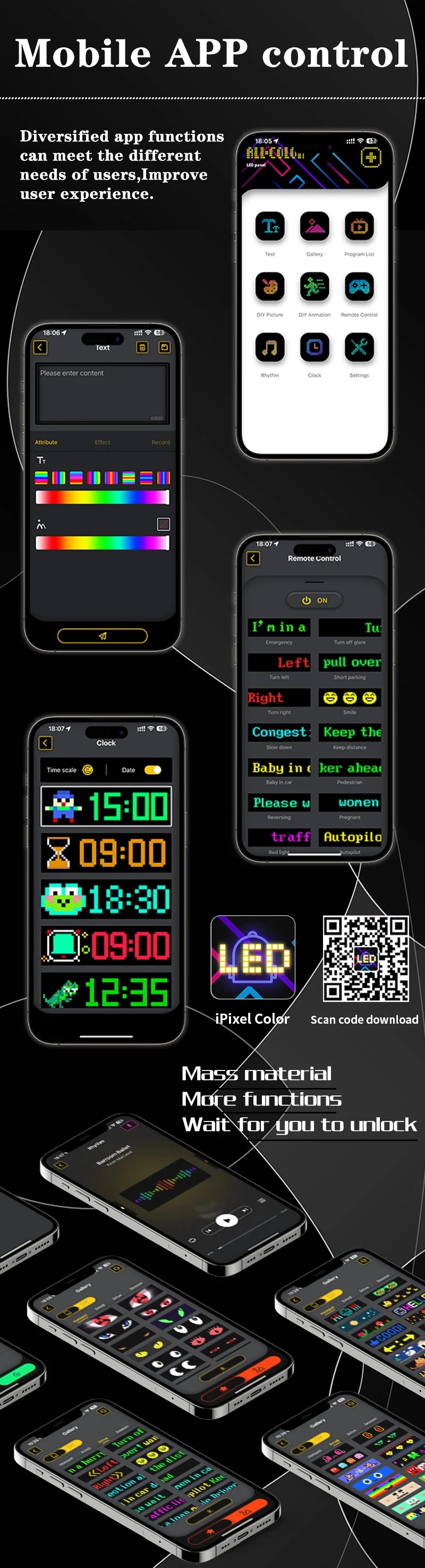 Car LED Matrix Pixel Panel DIY RGB Lighting Graffiti Scrolling Text Board Windshield Advertising Screen Bluetooth APP Control