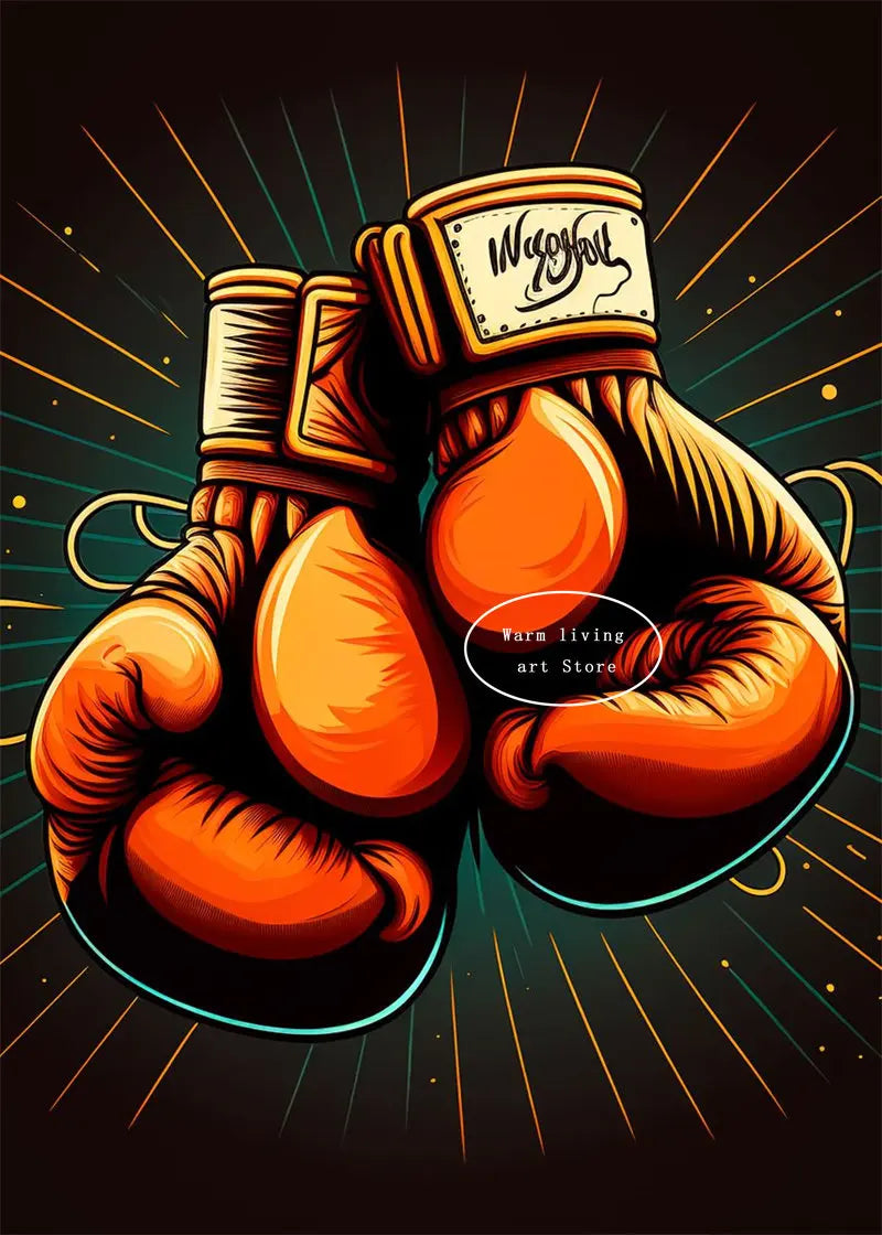 Black Cool Boxing Gloves Boxing Fitness Gloves Aesthetics Poster and Mural Art Canvas Painting Boxing Gym Boys' Room Decoration