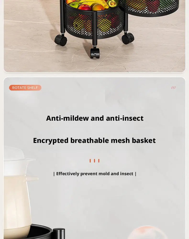Square Rotating Storage Rack Kitchen Floor-To-Ceiling Multi-Layer Snacks Fruits And Vegetables Sundries Rolling Trolley Basket