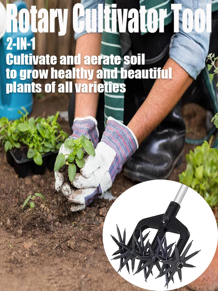 Garden Rotary Tiller, Manual Hand Tool for Soil Loaning & Ventilation, Wear Resistant Cultivator for Autumn Fall Gardening Care