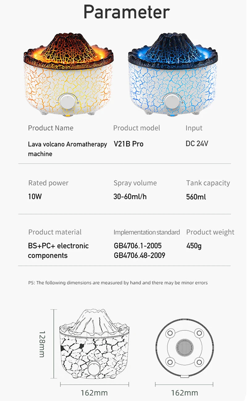 Air Humidifier Aromatherapy Essential Oil Diffuser Cool Mist Diffuser, Flame & Volcano 2 Mist Mode, for Bedroom,Office,Yoga,Gift