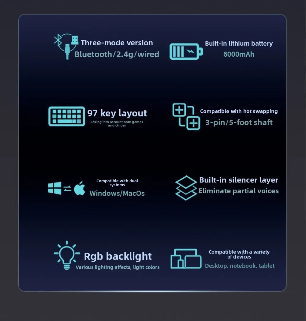 ZORNHER Zuohe ZH980 Mechanical Keyboard Custom RGB Gasket 3mode Hot Swap bluetooth wireless keyboard Desk gaming accessories