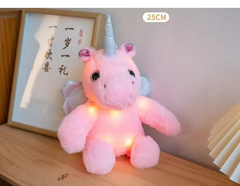 25cm simulated luminous unicorn plush toy filled with plush toys, figurine dolls, cartoon anime cute gifts, children's fun dolls