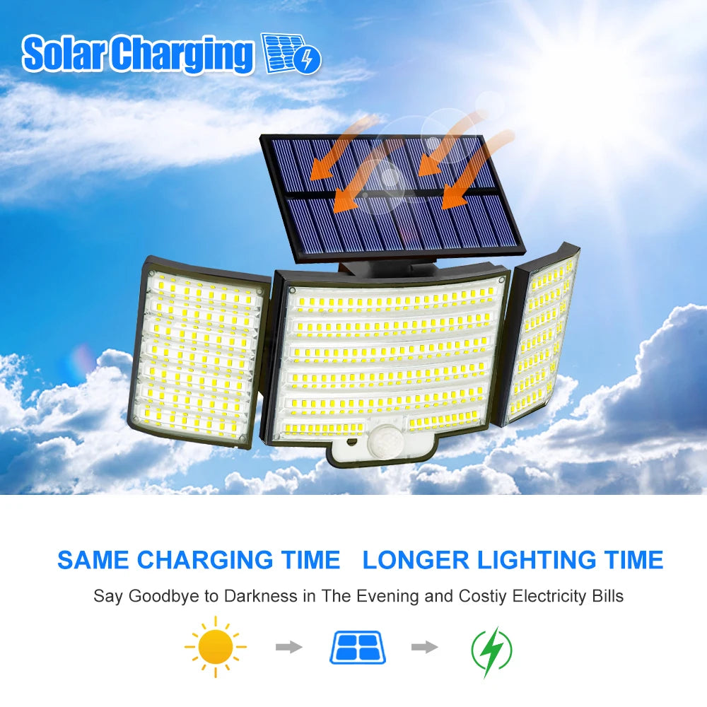 New 366LED Solar Outdoor Lights Solar Powered Security Light Motion Sensor 234LED Wall Light IP65 Waterproof Garden
