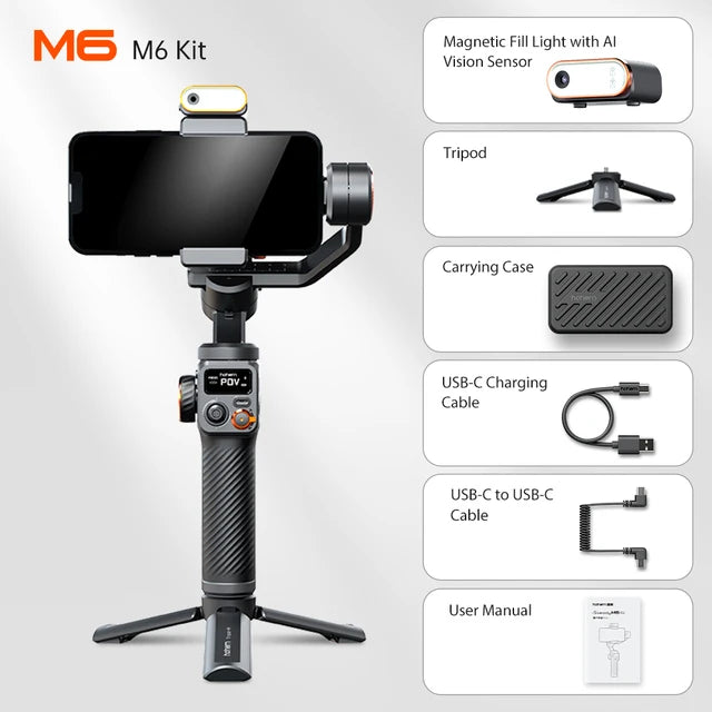 Hohem iSteady  M6 3-Axis Handheld Stabilizer hohem m7 Gimbal for Smartphone w Magnetic Fill Light Face Tracking pk weebill m7