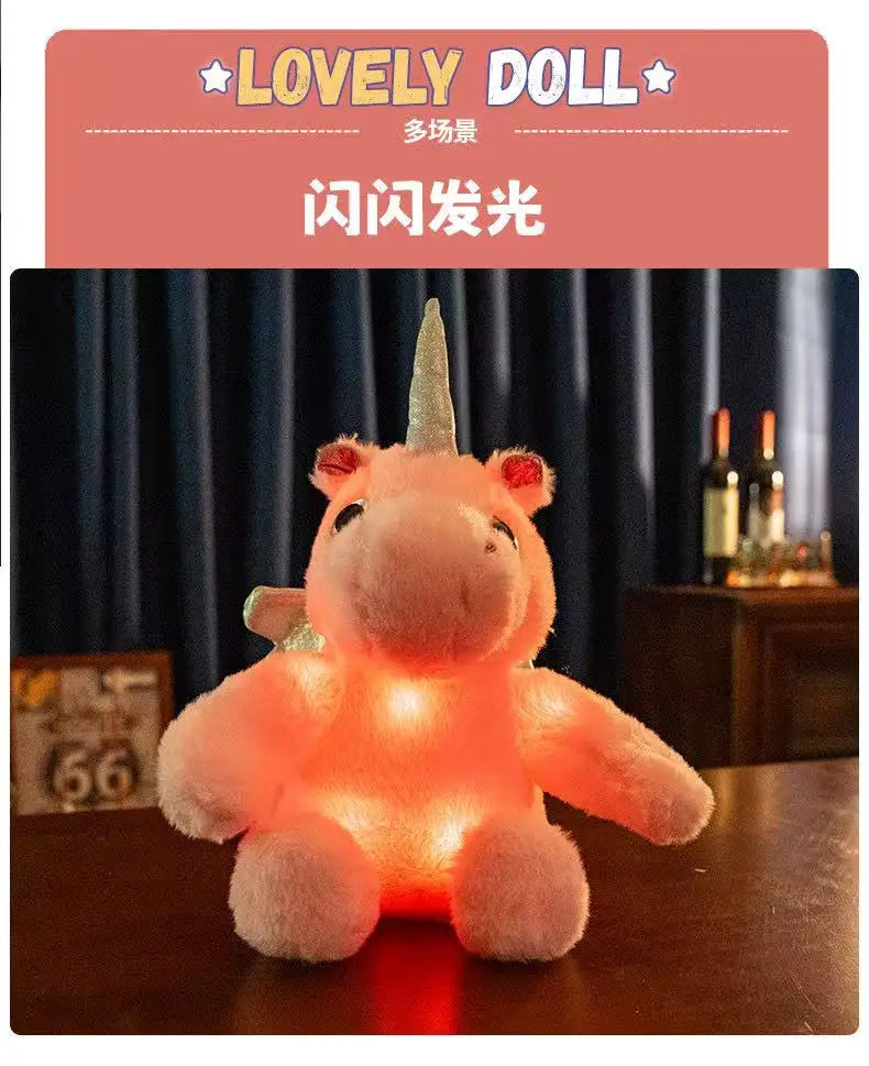 25cm simulated luminous unicorn plush toy filled with plush toys, figurine dolls, cartoon anime cute gifts, children's fun dolls