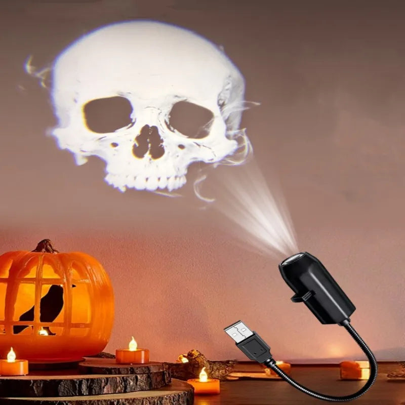 USB Projector Light Halloween Ghost Skull Night Light Switchable Pattern LED Projector Lamp for Room Ceiling Window Wall Decor