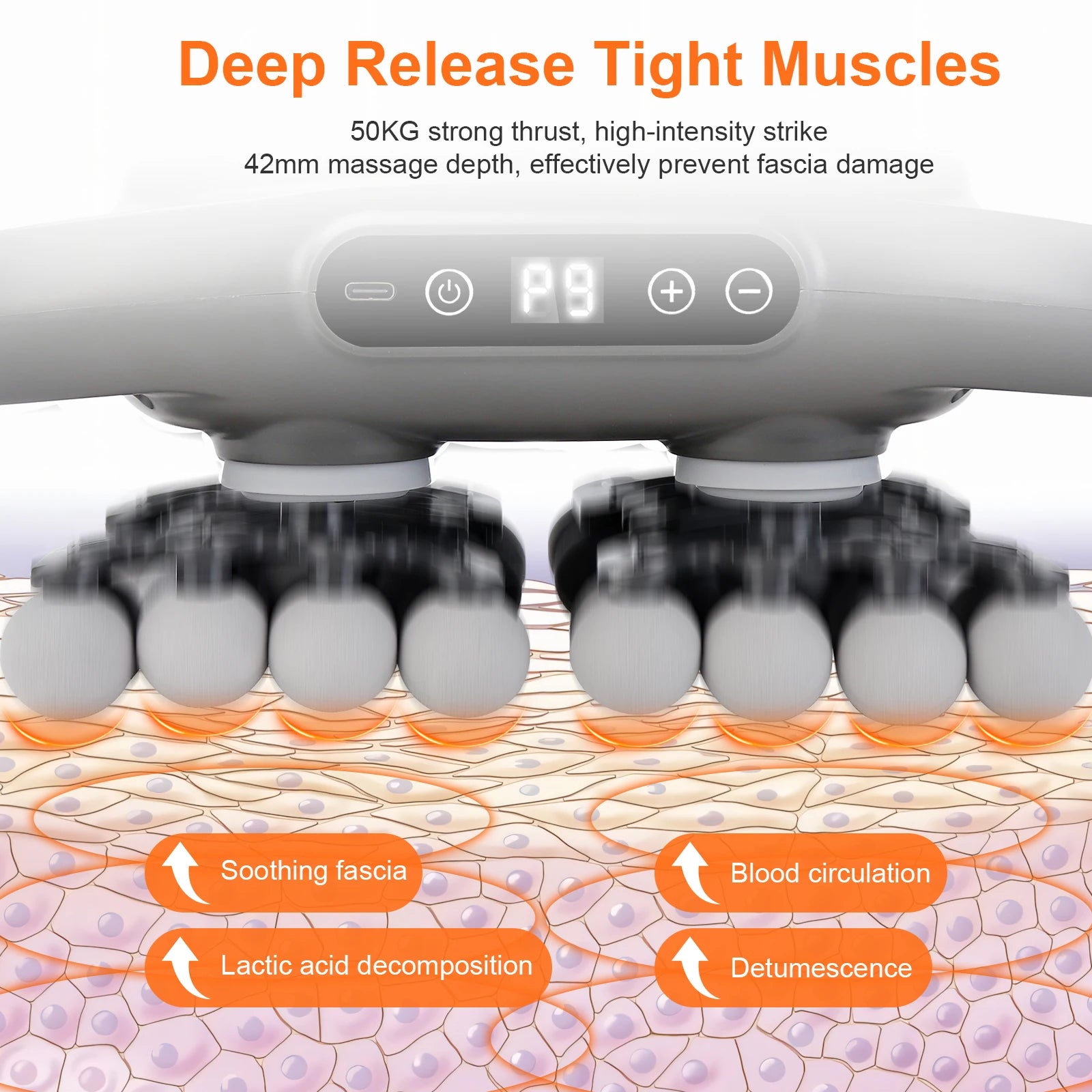 42 Heads Fascia Gun High-frequency Vibration Deep Massage Device for Shoulder Waist Back Leg Body Muscle Relaxation