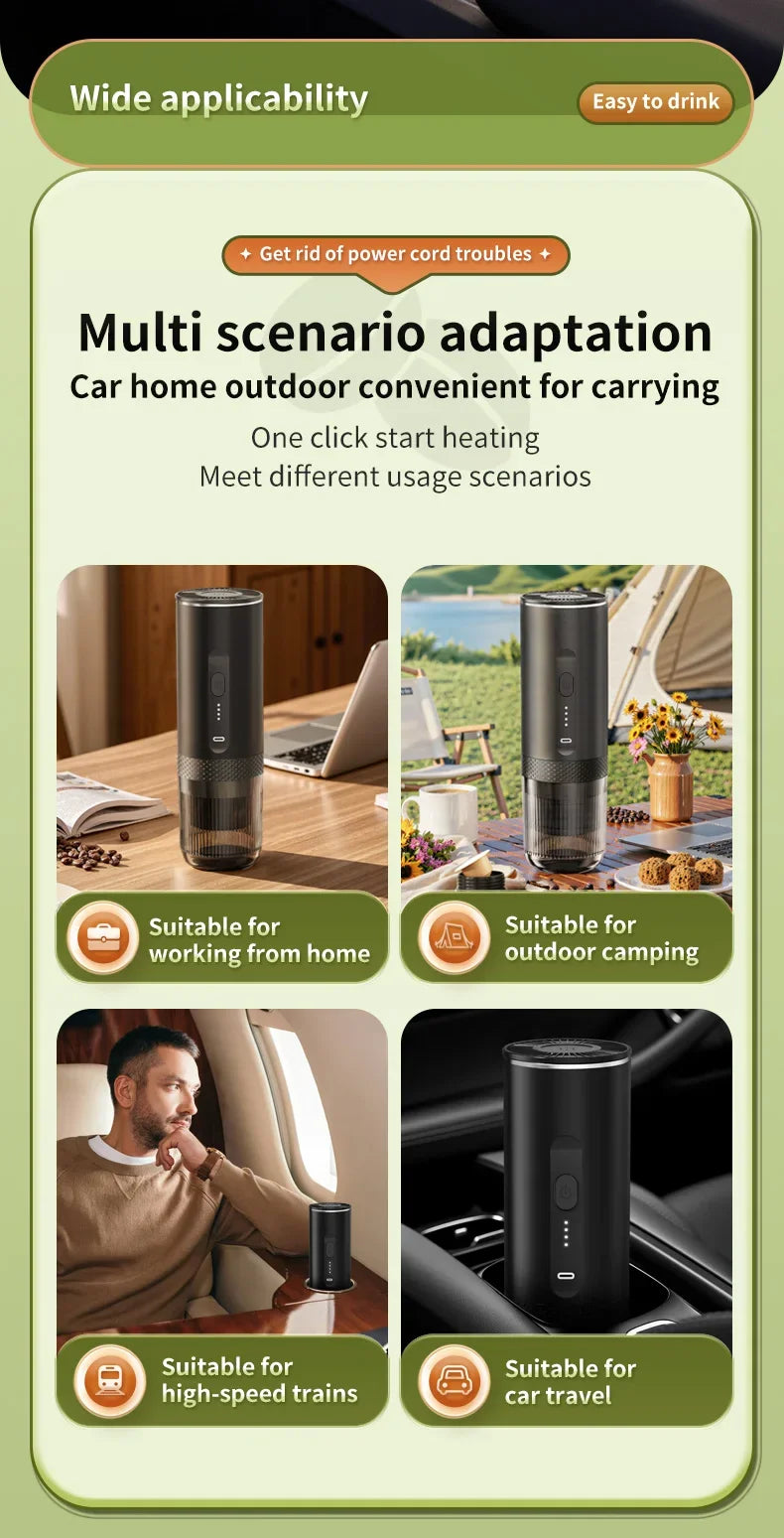 2-in-1 Wireless Electric Espresso Coffee Machine for Car & Home Camping Portable Coffee MakerCapsule Powder Travel Coffee Maker