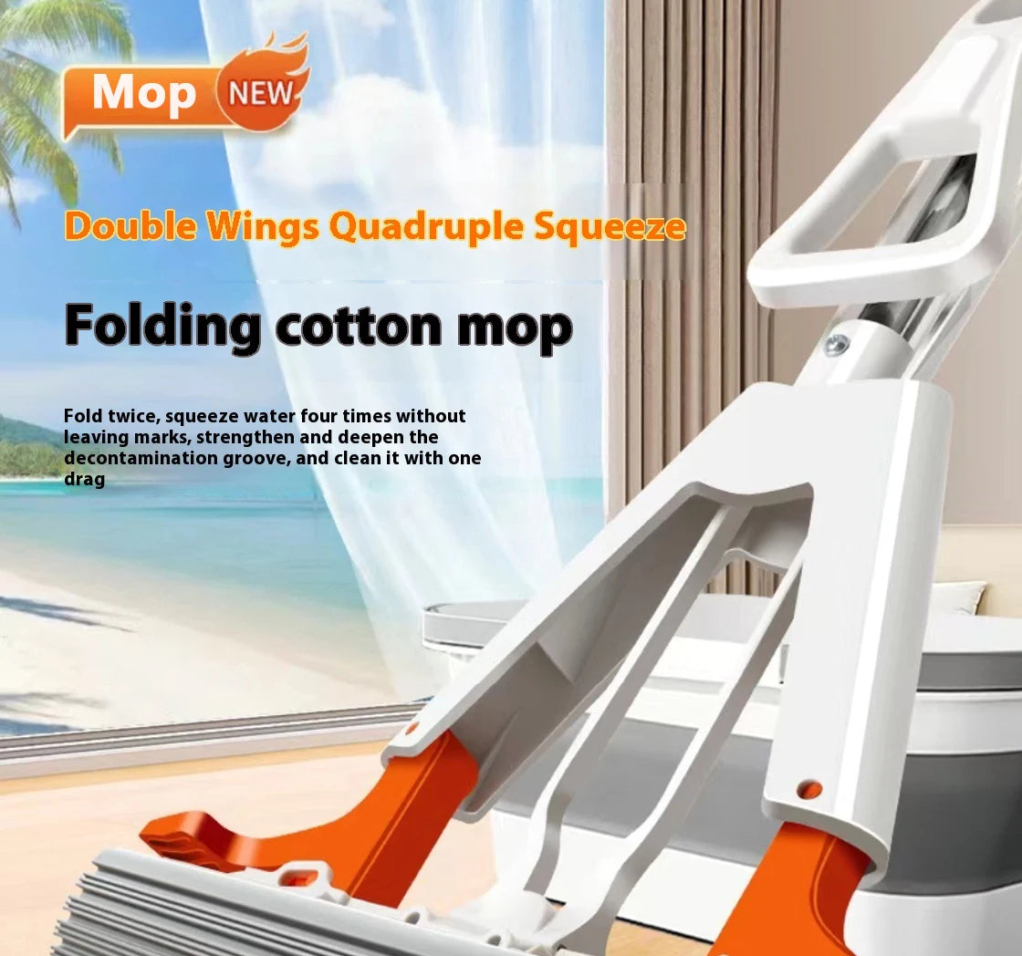 New Squeezed Self Draining Rubber Cotton Mop Hand Free Magic Self-cleaning Flat Mop Reusable Sponge Household Floor Cleaning