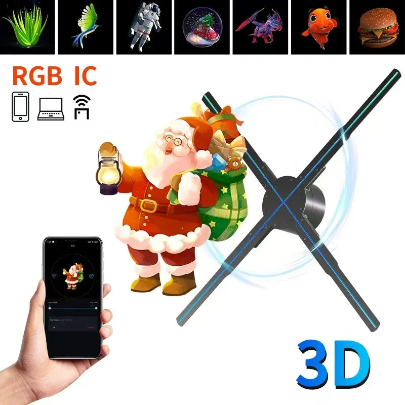 3D Hologram Fan LED Illuminated Sign Holiday Advertising Lights WIFI Remote Control Display Image Video Hologram Projecter