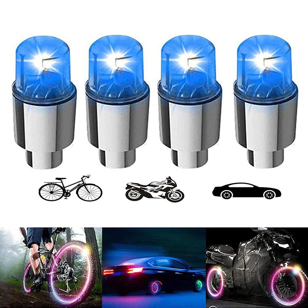 4Pcs LED Wheel Lights -Bike Tire Valve Stem Neon Light Bulb for Car Motorcycle Bicycle Tyre Dust Cap Waterproof Flash Stems Caps