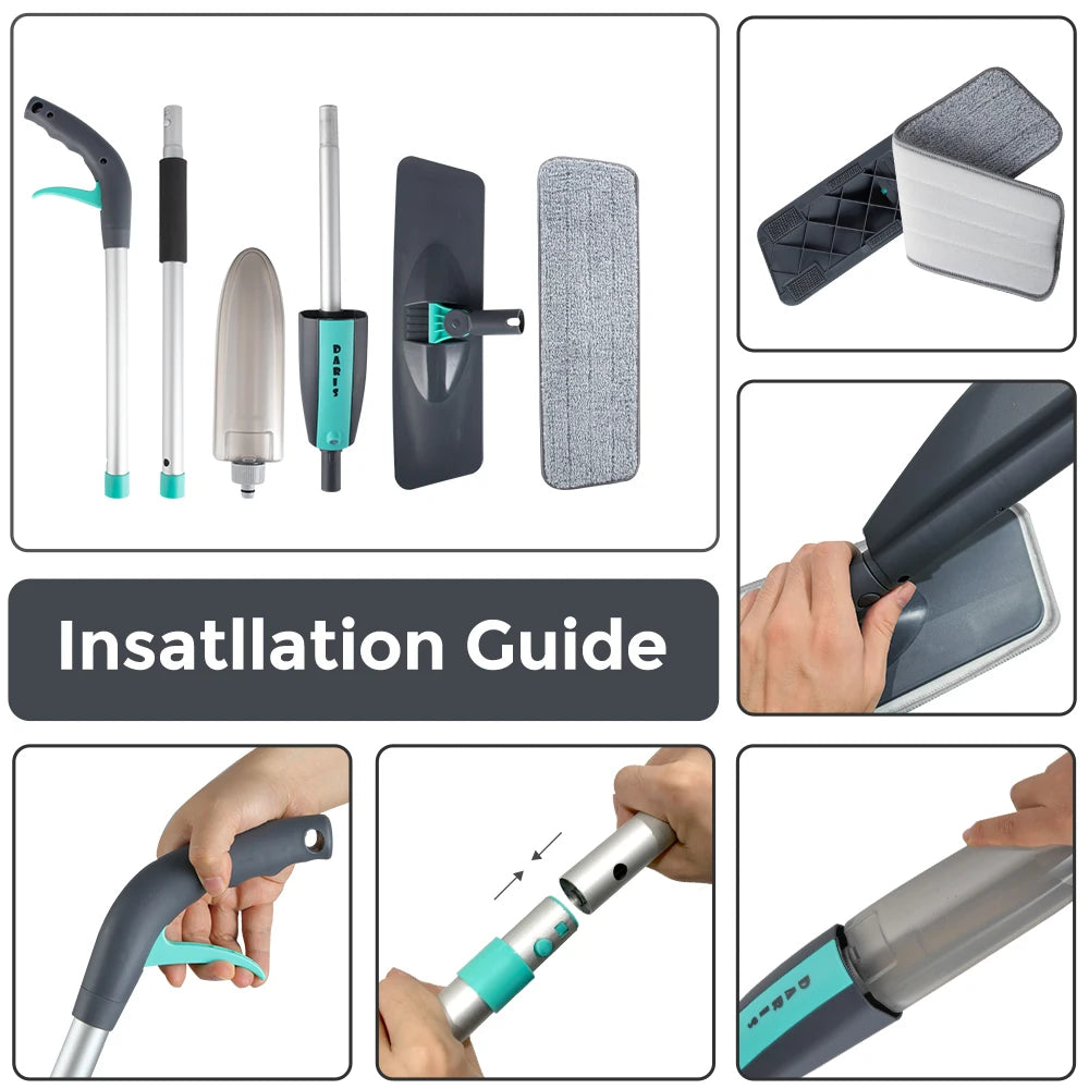 Magic Floor Cleaning Sweeper Brooms With Microfiber Pads 360° Rotation Flat Spray Floor Mop Broom For Cleaning Home Spin Mop