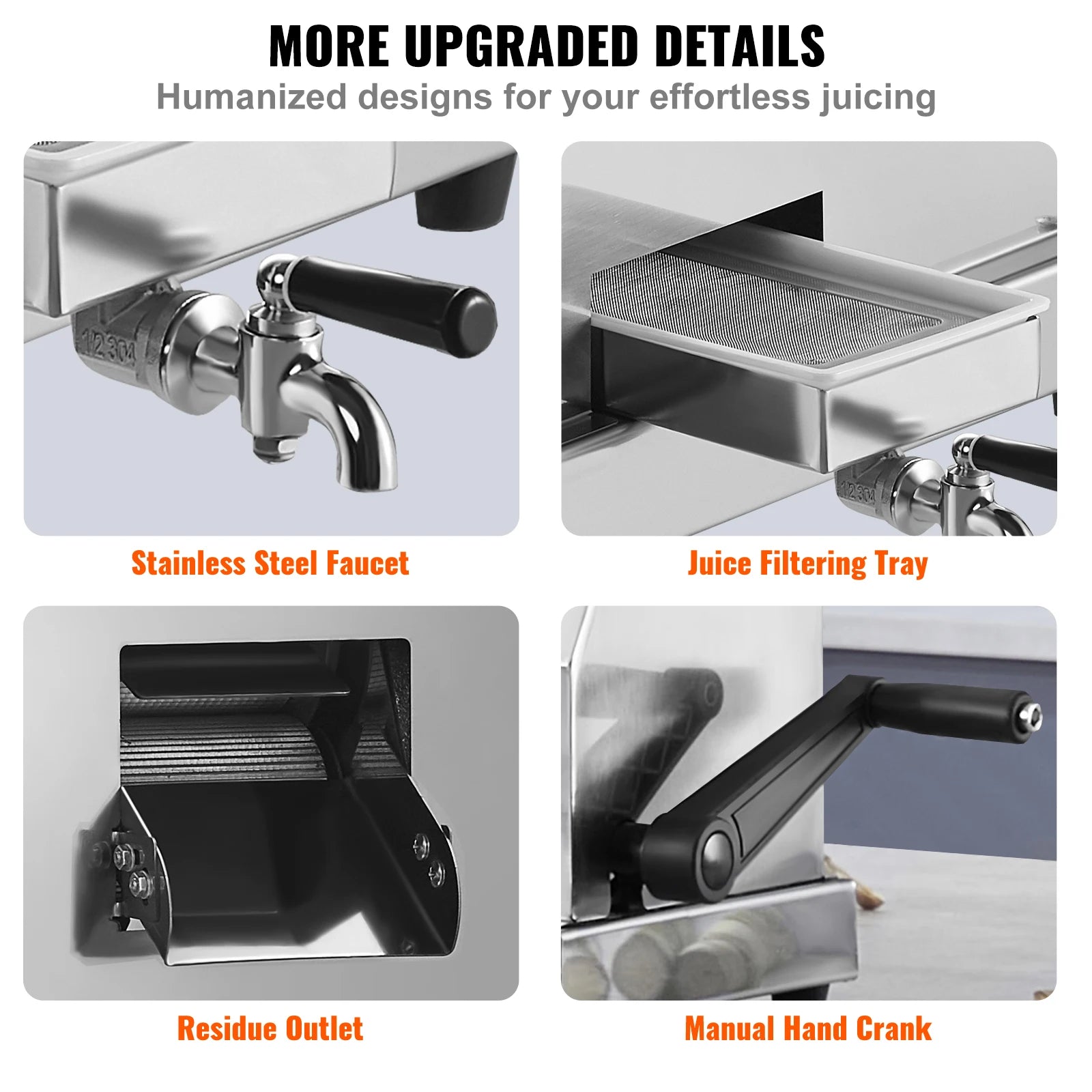 SucceBuy Commercial Sugar Cane Juicer 110LBS/H High Output Sugarcane Juicer Machine w/3 Stainless Steel Rollers 2.4" Large Inlet