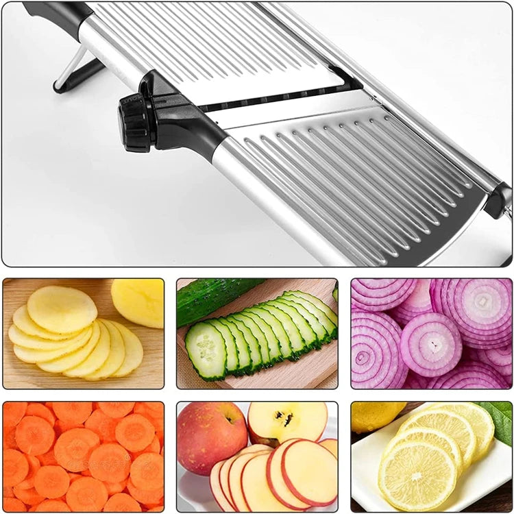 LMETJMA Adjustable Mandoline Slicer Stainless Steel Vegetable Slicer Chopper Cutter for Potato Tomato Onion Carrot JT213