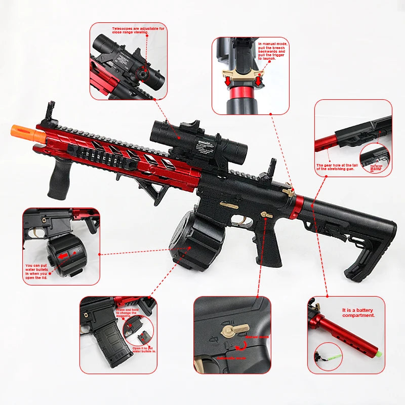 M4 Electric Gel Ball Blaster Toys, Manual/Automatic  Eco-Friendly Splatter Ball Blaster, Suitable For Outdoor Shooting Games