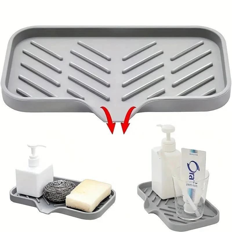 Sink Silicone Tray With Drain Soap Sponge Storage Holder Countertop Sink Scrubber Brush Soap Storage Rack Kitchen Organizer