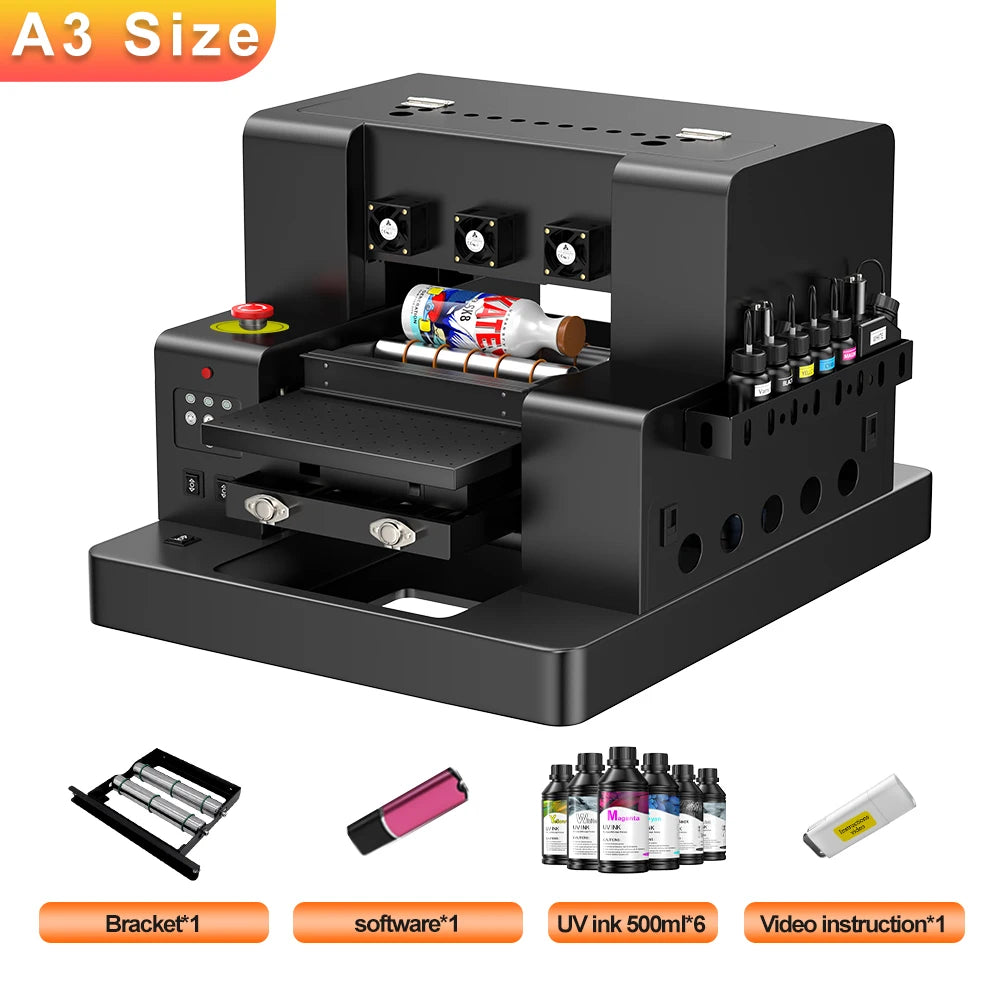 A3 UV Printer L805 UV Flatbed Printing Machine A3 UV DTF Sticker Printer For Bottle Wood Pen Metal A4 UV Sticker Printer