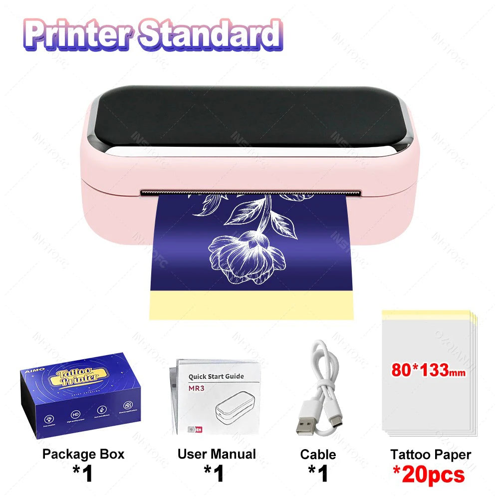 Mini Tattoo Stencil Printer AIMO MR3 80mm Wireless Thermal Tattoo Maker & 3inch Transfer Paper Fucos on Small Tattoo Pattern