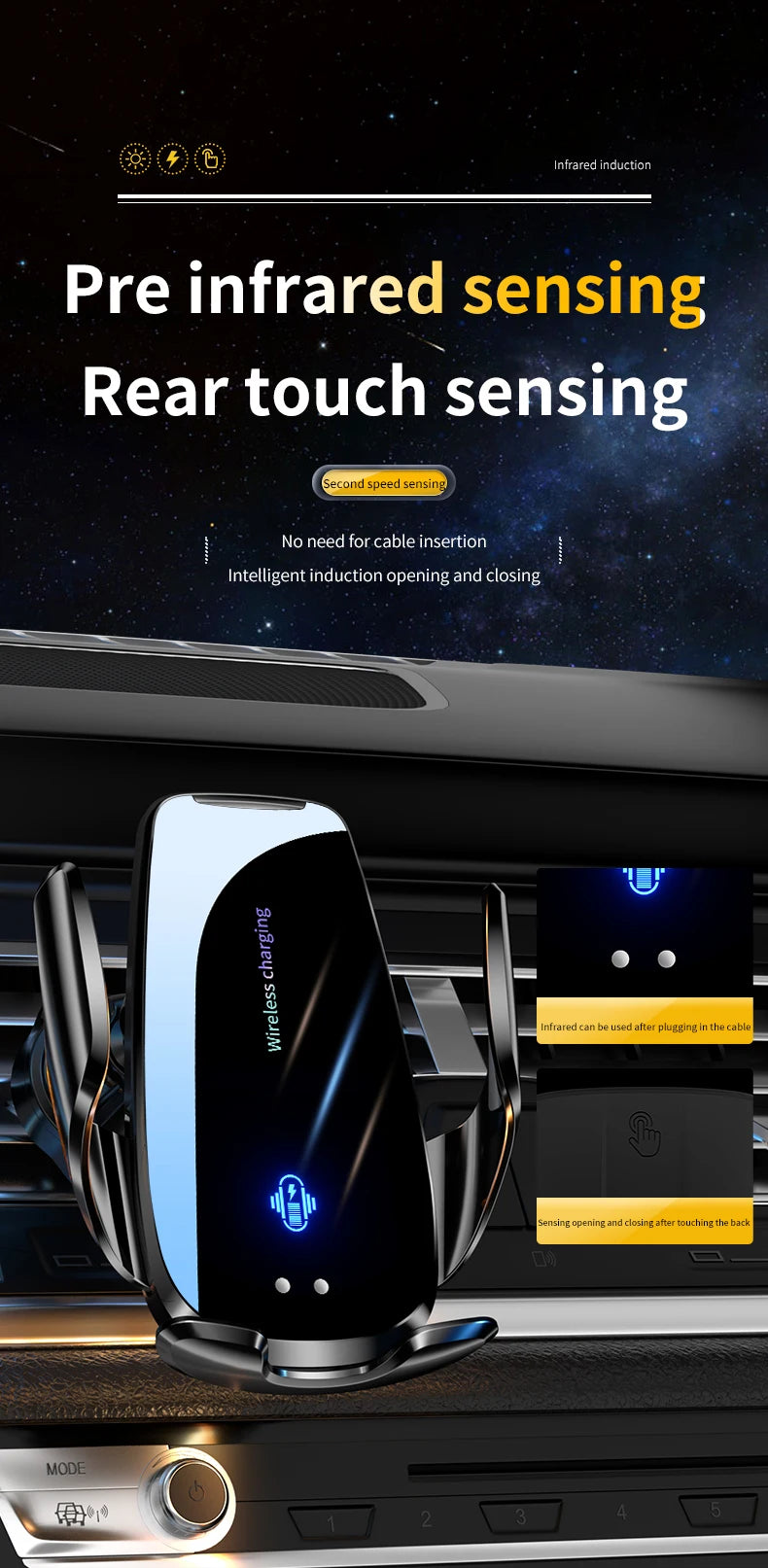 30W Car Wireless Charger Automatic Car Phone Holder Infrared Induction for iPhone 14 13 12 Xiaomi Samsung Fast Charging Station