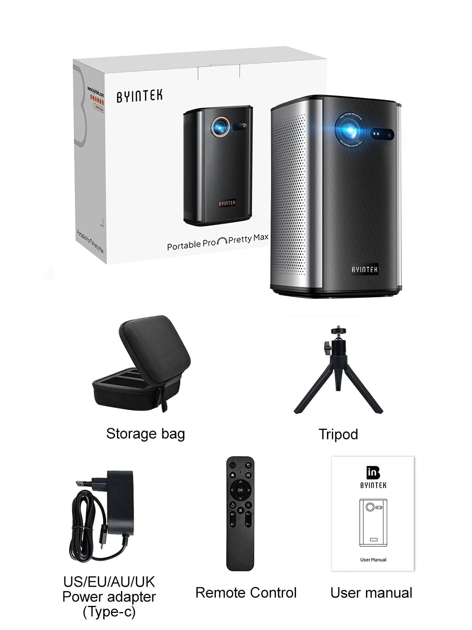 BYINTEK P70 Projector 4K 1080P DLP Mini Portable Projector Home Theater Smart Wi-Fi & Bluetooth for Movies & Gaming With Battery