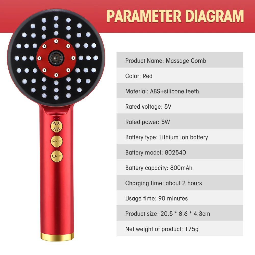 3 Modes Electric Massage Comb Portable Red Light Laser Comb for Hair Follicle Hair Follicles On The Head Essence Oil Applicator