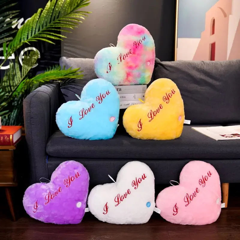 Light Up LED Love Heart Plush Toy Soft Plush Stuffed Luminous Love Throw Pillow Cushion Room Party Decoration Kids Birthday Gift