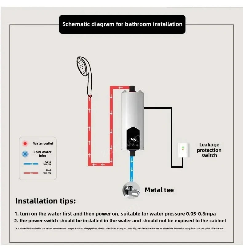 Instant Water Heater 220V 3000W-5500W Portable Electric Heaters for Bathroom Hot Water Shower and Home Kitchen Heating