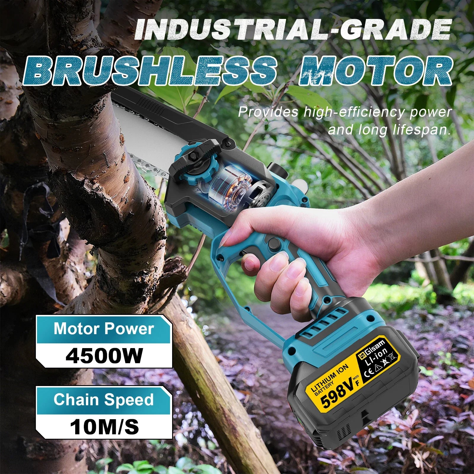 Gisam 4 in 1 Brushless High Branch Saw Chainsaw & Pruning Shears Garden Tool With Telescoping Pole For Makita 18v Battery Pin