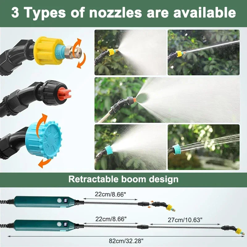 2400mAh Electric Garden Sprayer, High Pressure Portable Gardening Tool with 3 Mist Nozzles for Plant Watering Irrigation