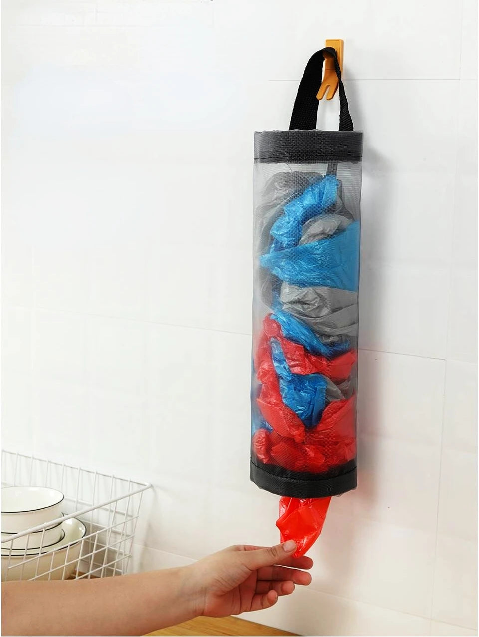 Home Grocery Bag Holder Wall Mount Plastic Bag Holder Dispenser Hanging Storage Trash Garbage Bag Kitchen Garbage Organizer