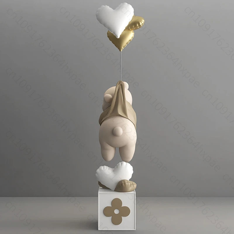 Large Floor Art Statue Home Decor Standing Ornaments Bear Sculpture with Tray Cartoon Bear Figurine for Living Room Stylish