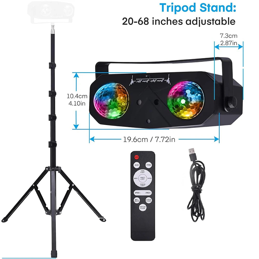 5-in-1 Disco Lights Led DJ Light with Tripod Stand, Kaleidoscope Ball/Red Green Pattern/Sound Activated/Star Light/Strobe Effect