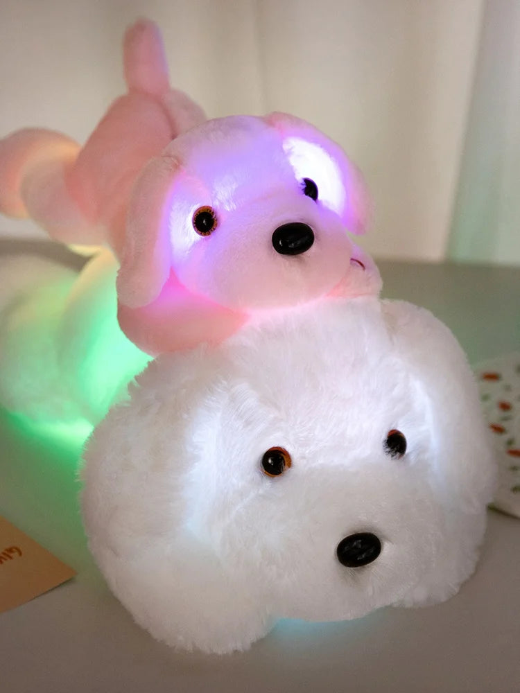 Creative Lie Dog Toy Luminous Pillow Soft Stuffed Plush Glowing Colorful Stars Cushion Led Light Toys Gift