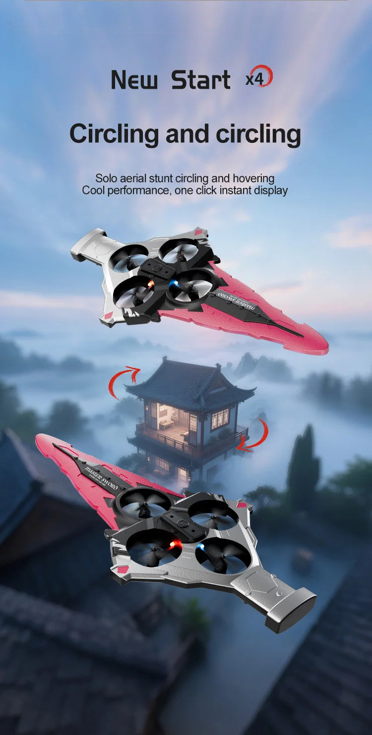4DRC New V55 Remote Controlled Flying Sword Toy Drone Model 2.4G RC Quadcopter with Light Sword Stunt Glider Airplane Kids Toys