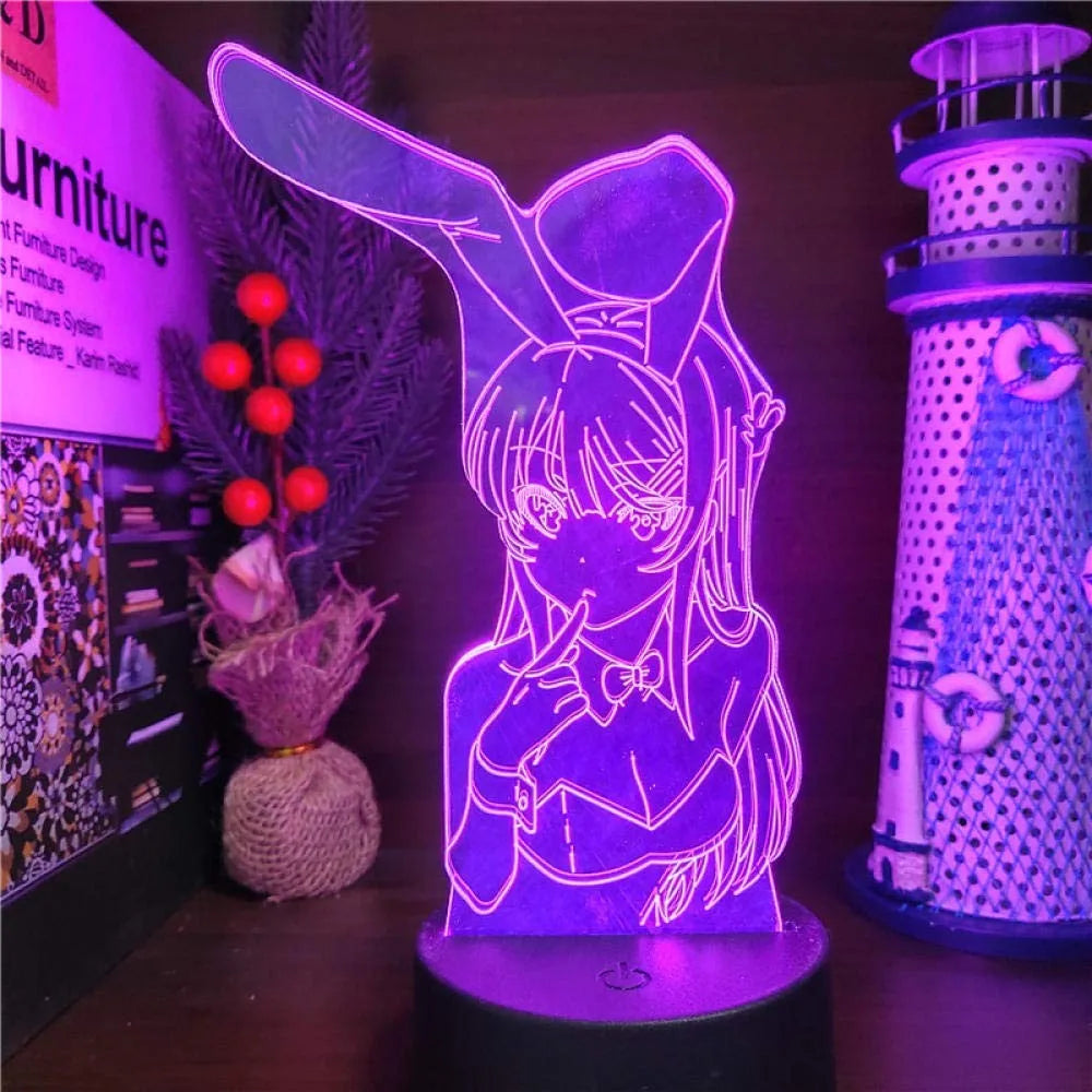 3D Illusion Led Nightlights ANIME Light Lamp Multi Color Changing Lampara BUNNY GIRL SENPAI MAI SAKURAJIMA KAWAII For Xmas Gift