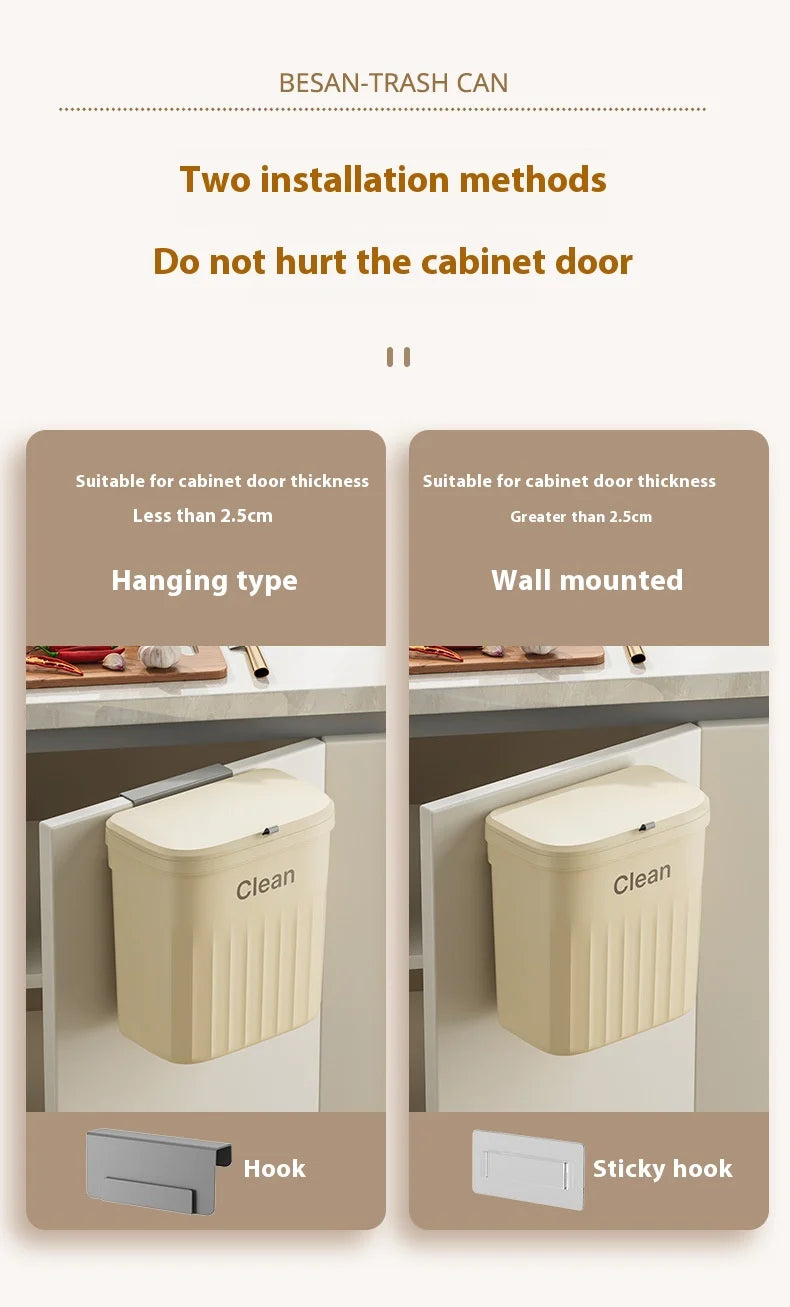 Kitchen Trash Can Wall Mounted Hanging Trash Bin With Lid Garbage Can for Cabinet Under Sink Waste Garbage Compost Bin 8.5/12L