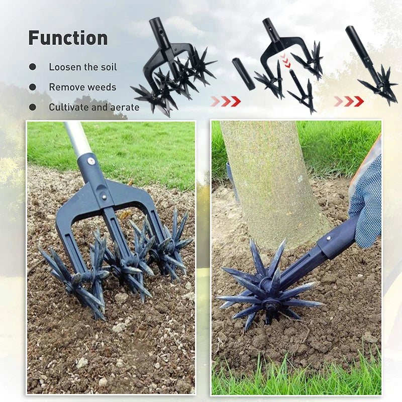 Garden Rotary Tiller, Manual Hand Tool for Soil Loaning & Ventilation, Wear Resistant Cultivator for Autumn Fall Gardening Care