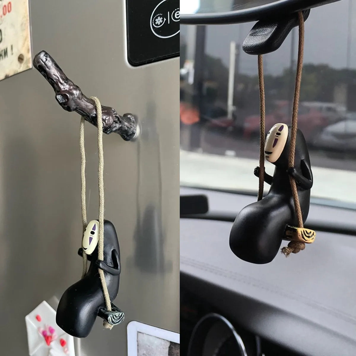 Spirited Away No-Face Swinging Car Charm Hanging Ornament Rearview Mirror Decoration Anime Themed Car Accessory