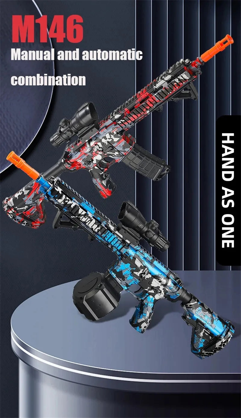 M416 Toy Gun 7.4V High-speed Burst Gel Ball With Orange Plug And Double Magazine For Outdoor Interactive Parent-child Games.