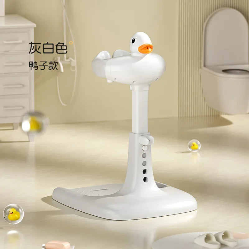 Portable Non-slip Duck Shaped Baby Bath Racks Shower Helper Handle Adjust Length Stand Themselves for Standing Toddler Shower